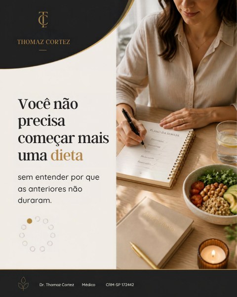 Ilustração sobre tentativas repetidas de emagrecimento. Imagem gerada por IA no carrossel original.