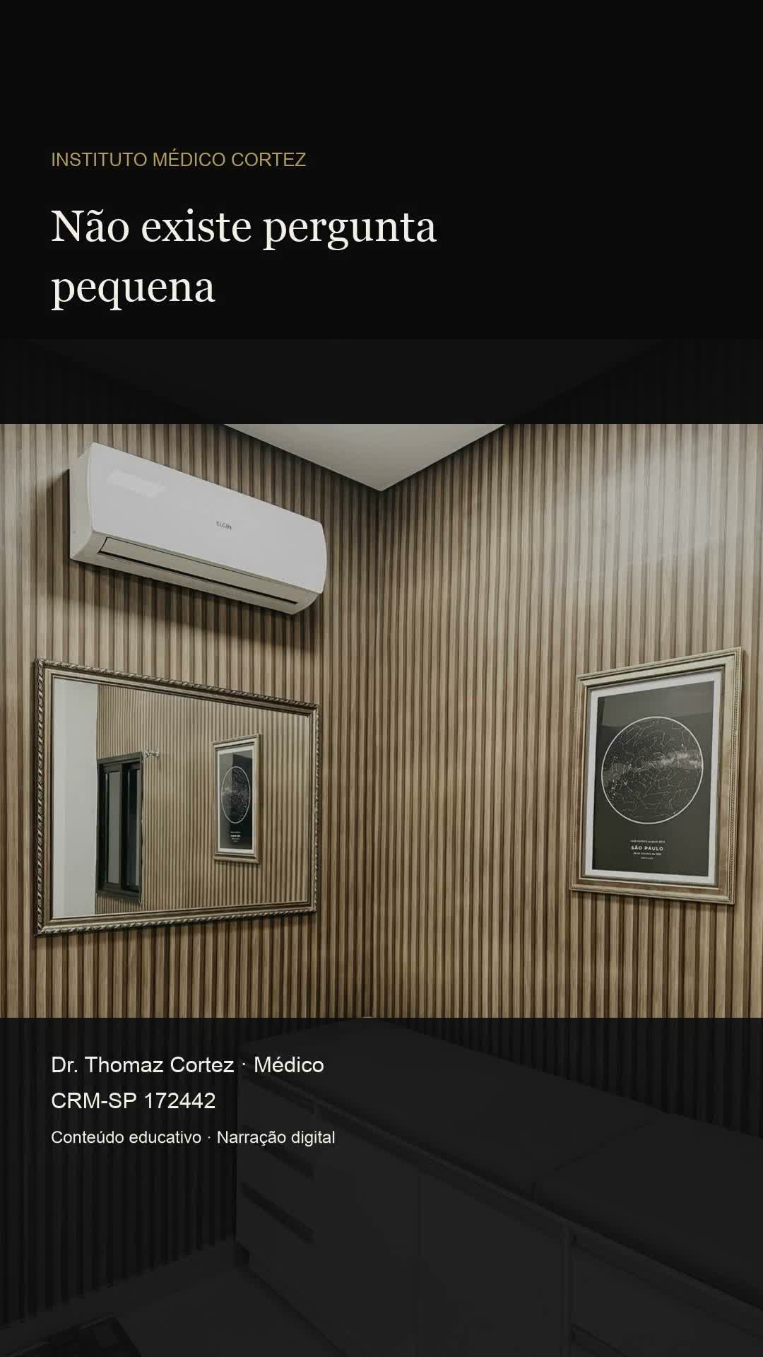 Capa original do Reel, com fotografia do médico ou do Instituto e identificação de narração digital; sem paciente ou resultado de tratamento.