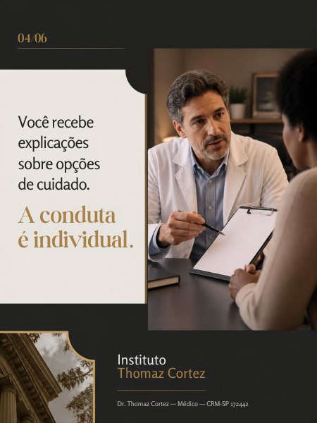 Ilustração da discussão de opções de cuidado. Imagem gerada por IA no carrossel original; não representa um atendimento real.