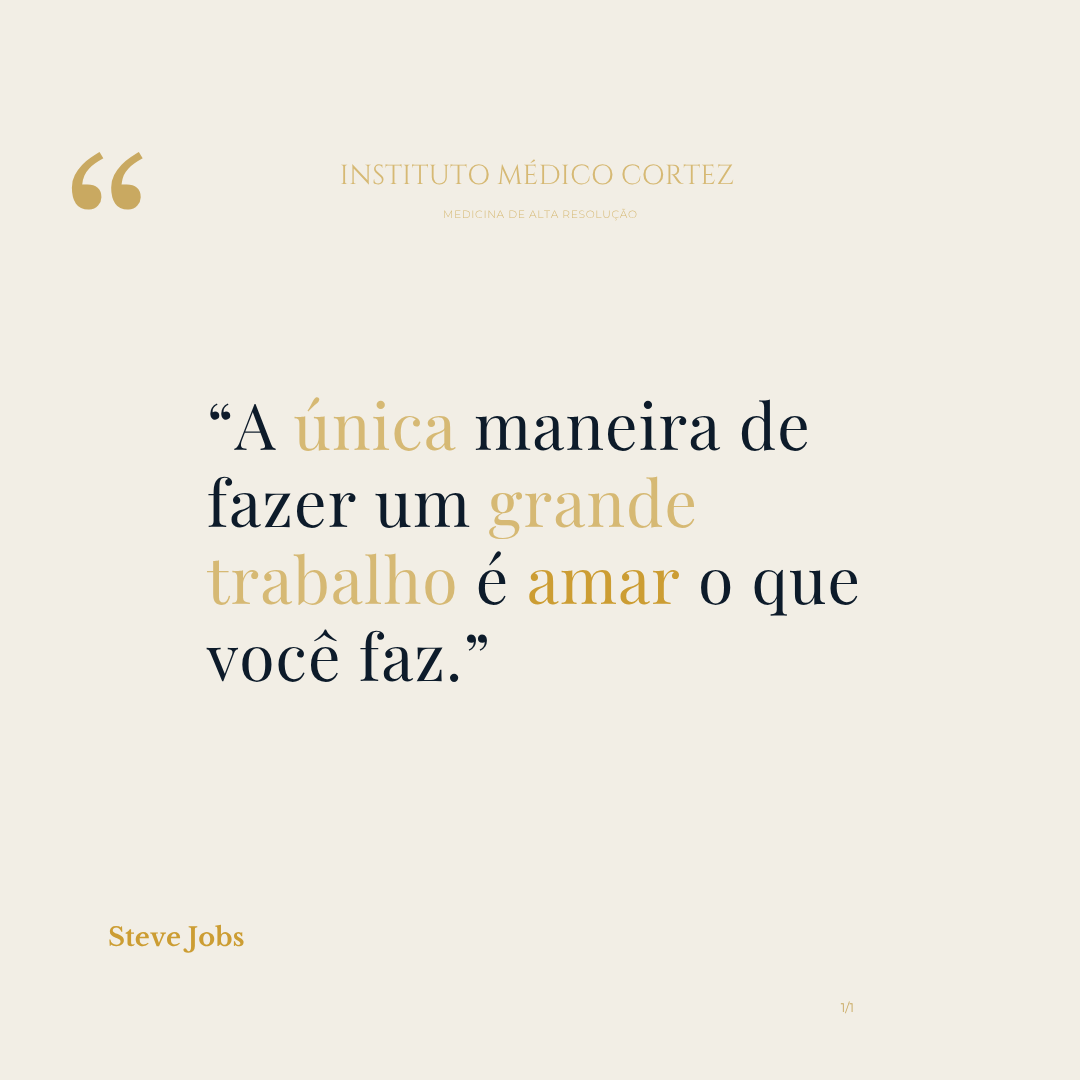 Arte original com frase de Steve Jobs sobre trabalho e propósito.