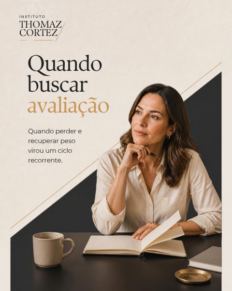 Ilustração de consulta sobre o ciclo de perder e recuperar peso. Imagem gerada por IA no carrossel original; não representa um atendimento real.