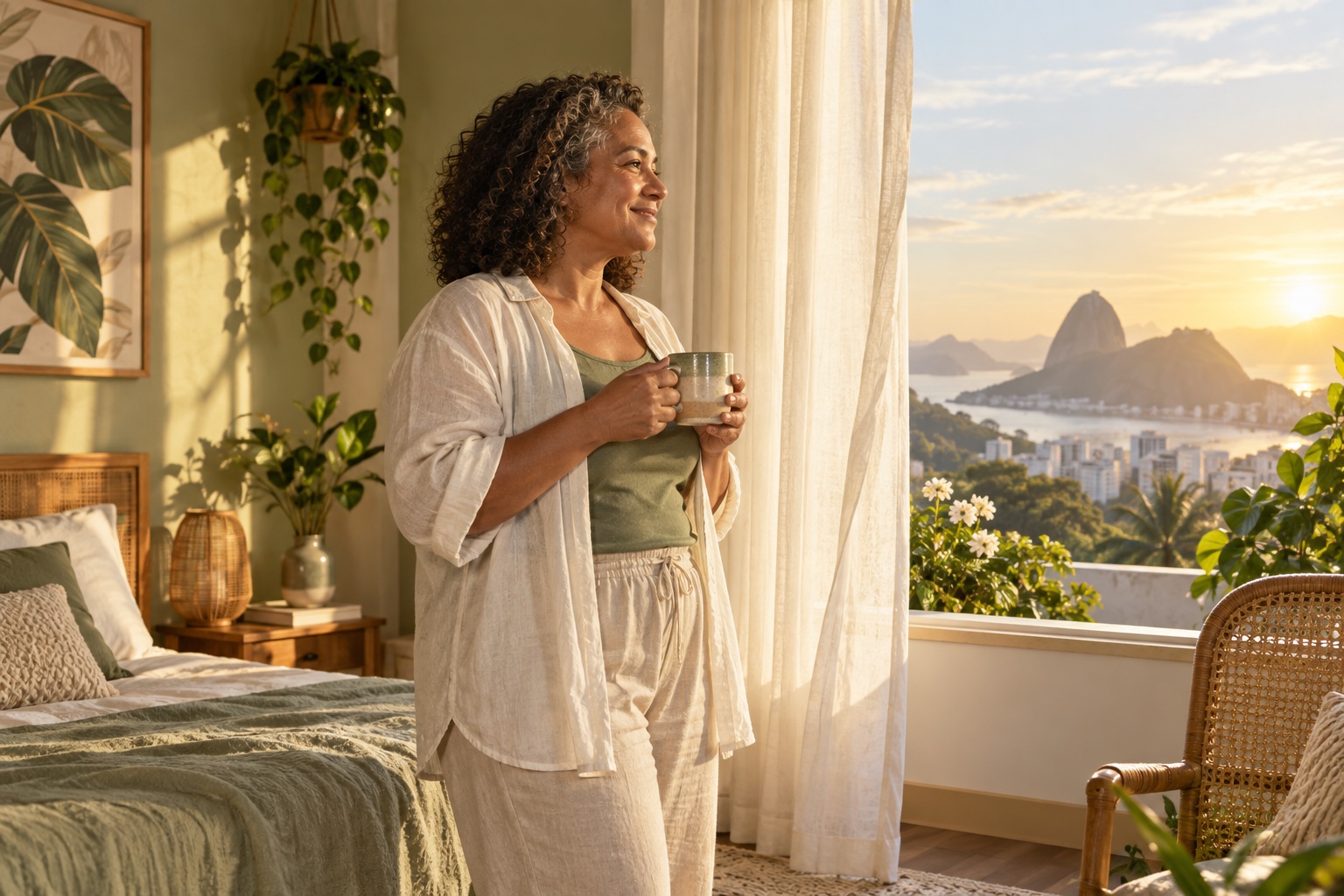 Luz da manhã em uma cena cotidiana de despertar. Imagem ilustrativa gerada por IA; não representa resultado de tratamento.